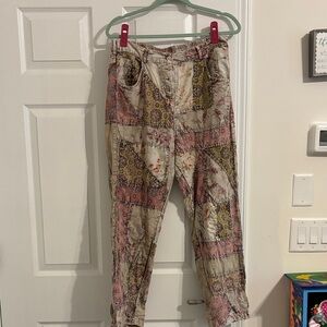 Boho Patchwork Print Lightweight Pants - Pink & Cream